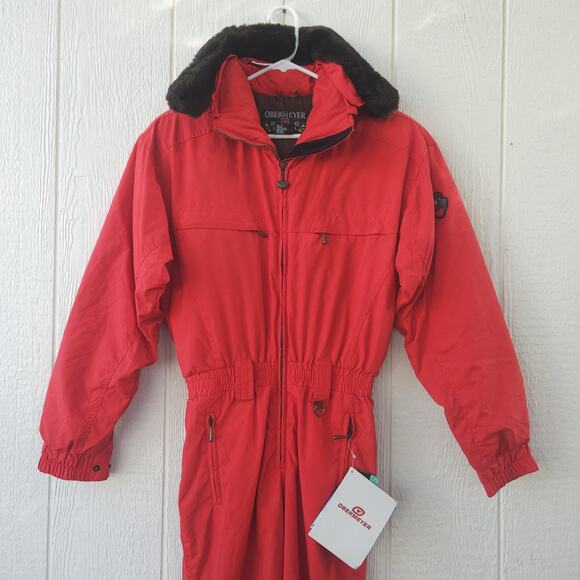 VTG Obermeyer St Moritz Ski Suit Womens 8 Tall Red Zip Pocket Hooded Snowboard - Picture 2 of 16